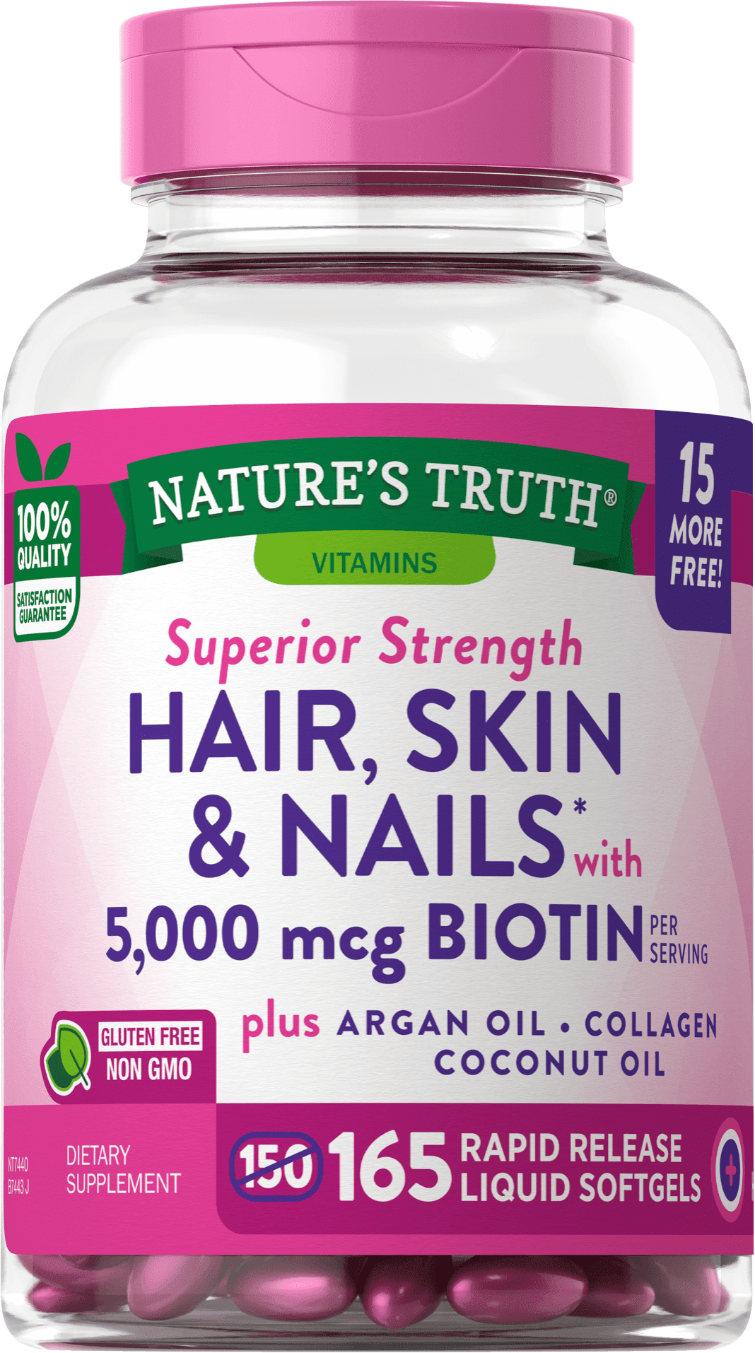 Nature's Truth Hair Skin & Nails Lactose Free Biotin Non-GMO 500mcg, 165ct