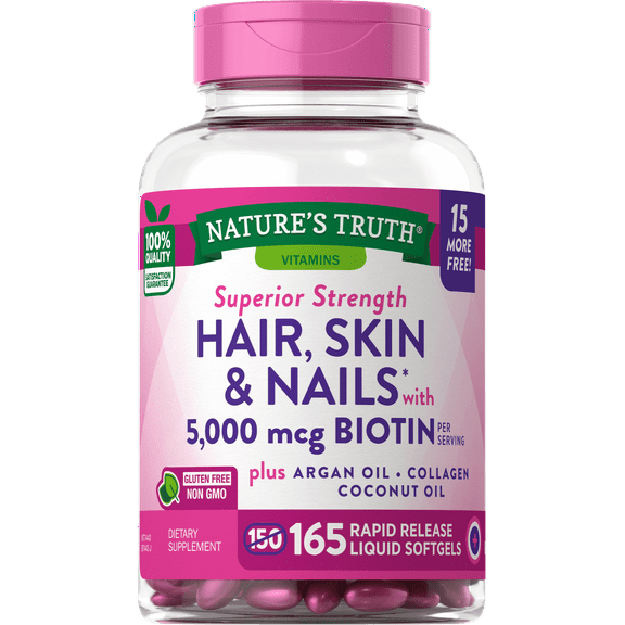 Nature's Truth Hair Skin & Nails Lactose Free Biotin Non-GMO 500mcg, 165ct
