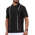 thumbnail image 4 of Men's Striped Knit Polo Shirt Chest Pocket Short Sleeve Vintage Golf Shirts XL Black, 4 of 5