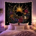 thumbnail image 2 of Celestial Sun and Moon on Black Background, Mystical Celestial for Home Decor Enthusiasts, Botanical Floral Art, Birthday Gift, Tapestry Wall Hanging for Bedroom and Living Room, 2 of 7