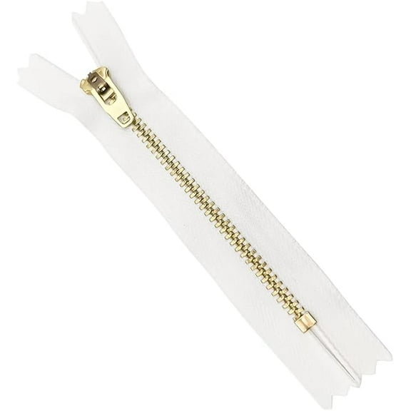 4 Inch White Metal Zipper – Heavy-Duty Antique Brass Non-Separating Sewing Zipper for Crafts, Bags & DIY Projects