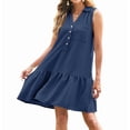 thumbnail image 3 of Robes Femmes Printemps Été Col en V Boutonné Sans Manches Mini Robe d'Été avec Poches Bleu Marine TG, 3 of 8