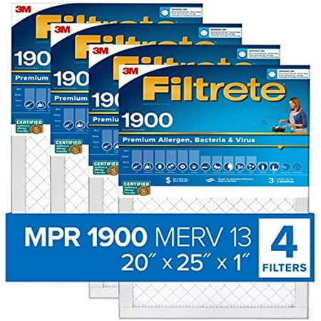

Filtrete 20x25x1 AC Furnace Air Filter MPR 1900 Healthy Living Ultimate Allergen 4-Pack (exact dimensions 19.69 x 24.69 x 0.78)