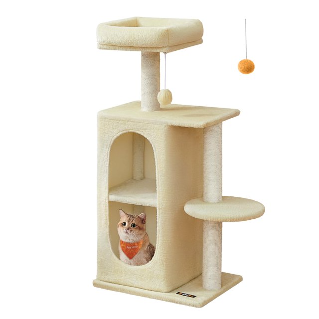 Rascador Cat Tree Feandrea para condominios, tamaño pequeño, de felpa, color beige