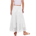 thumbnail image 3 of LWavelet Women Eyelet Embroidery Tiered Midi Skirt Elastic High Waist With Pockets Cute Summer Skirt White M, 3 of 8