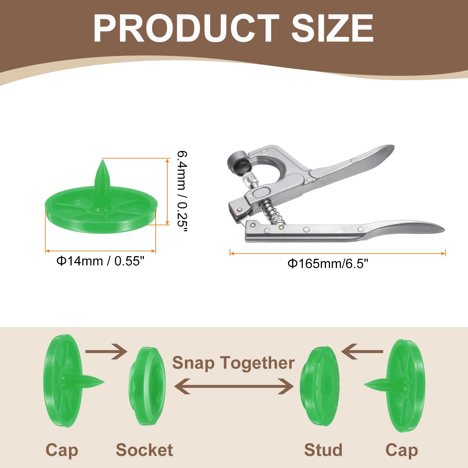 Uxcell Plastic Snaps Fasteners with Snap Pliers, 100 Set T8 Round Resin No-Sew Button Snap Fasteners Kit Green