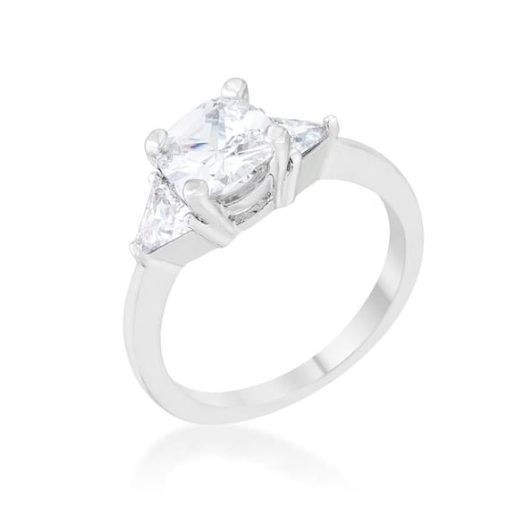 Womens Shonda 1.8 CT Cubic Zirconia Rhodium Cushion Classic Statement Ring, Clear - Size 6