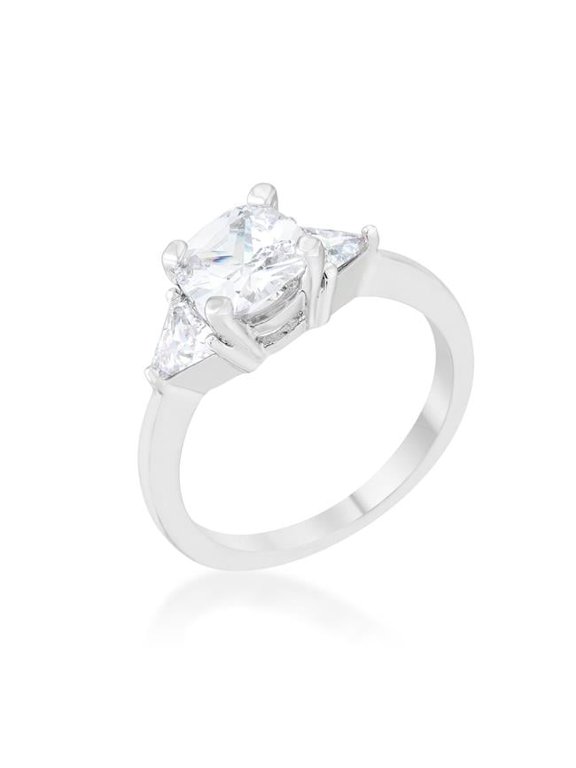 Womens Shonda 1.8 CT Cubic Zirconia Rhodium Cushion Classic Statement Ring, Clear - Size 10