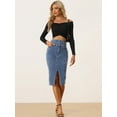 thumbnail image 4 of DARING DIVA Women's Denim Split Hem Pencil Jean Midi Skirts XS Blue, 4 of 6