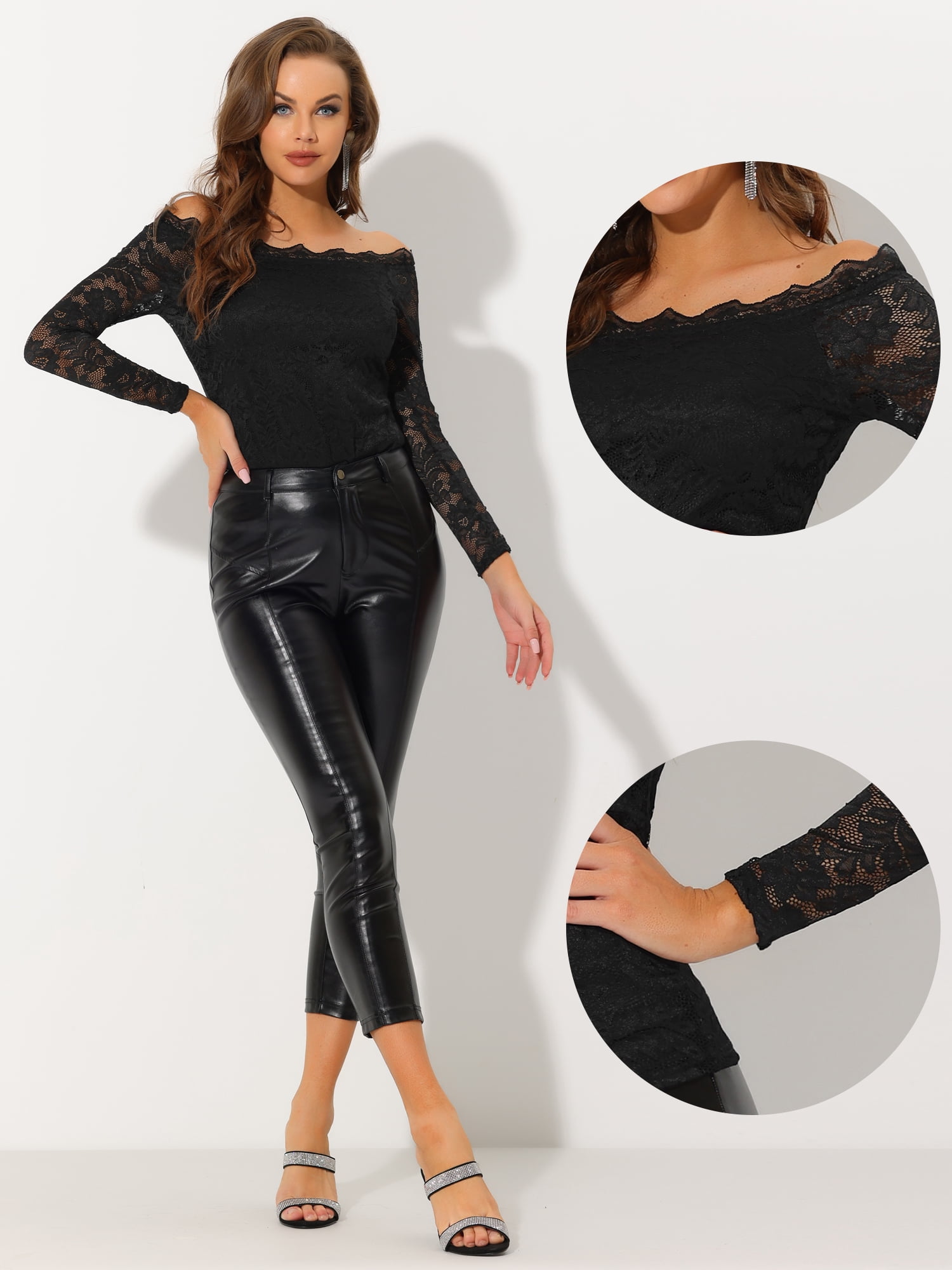 DARING DIVA Floral Lace Off Shoulder Sheer Blouse Top XL Black