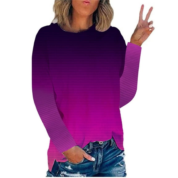 IROINNID Polyester Long Sleeve T Shirt for Women Daily Summer Round Neck Print Outing Blouses Tops,Black