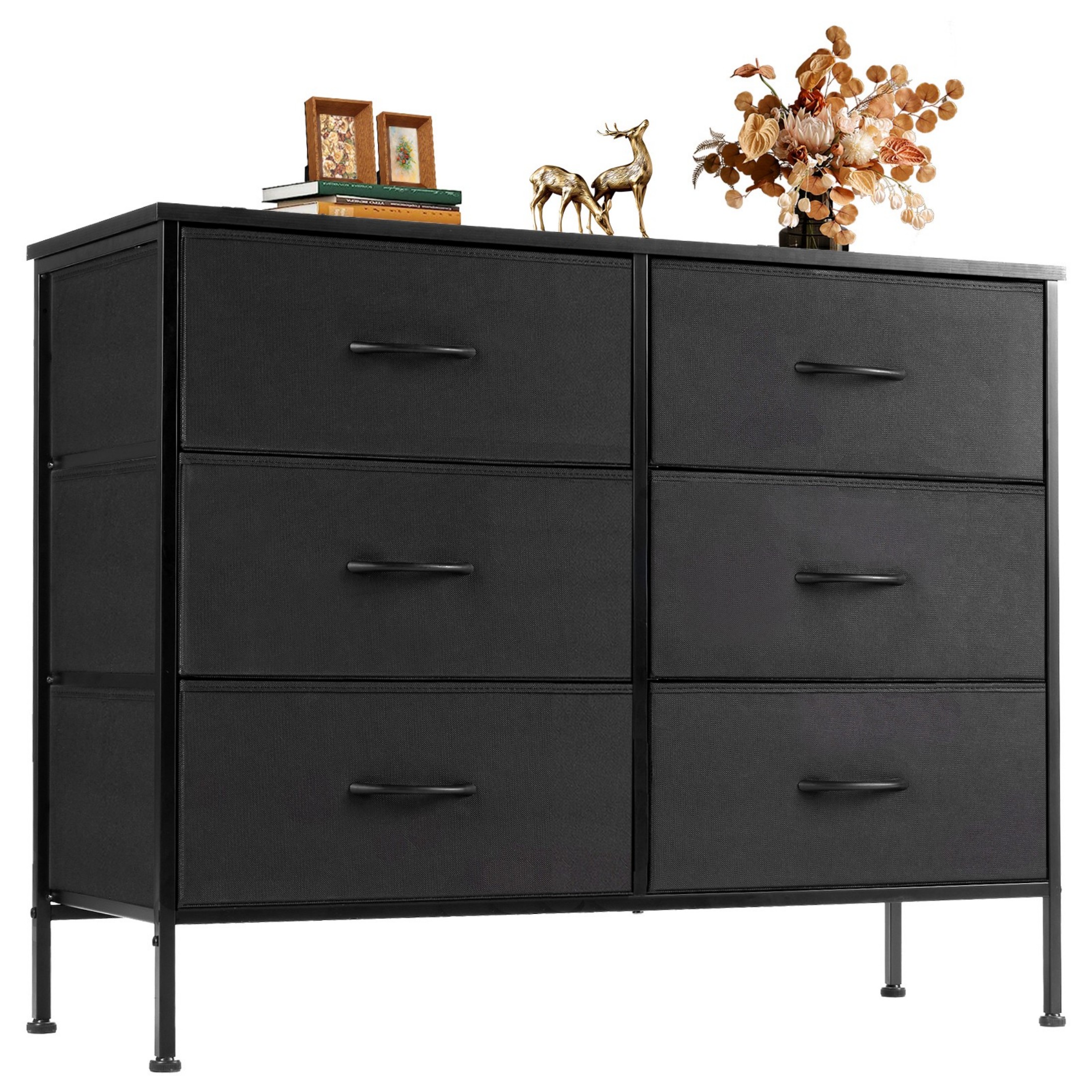 CONCETTA 6-Drawer Fabric Dresser Storage Chest for Bedroom, Closet, Storage Furniture for Adults, Black