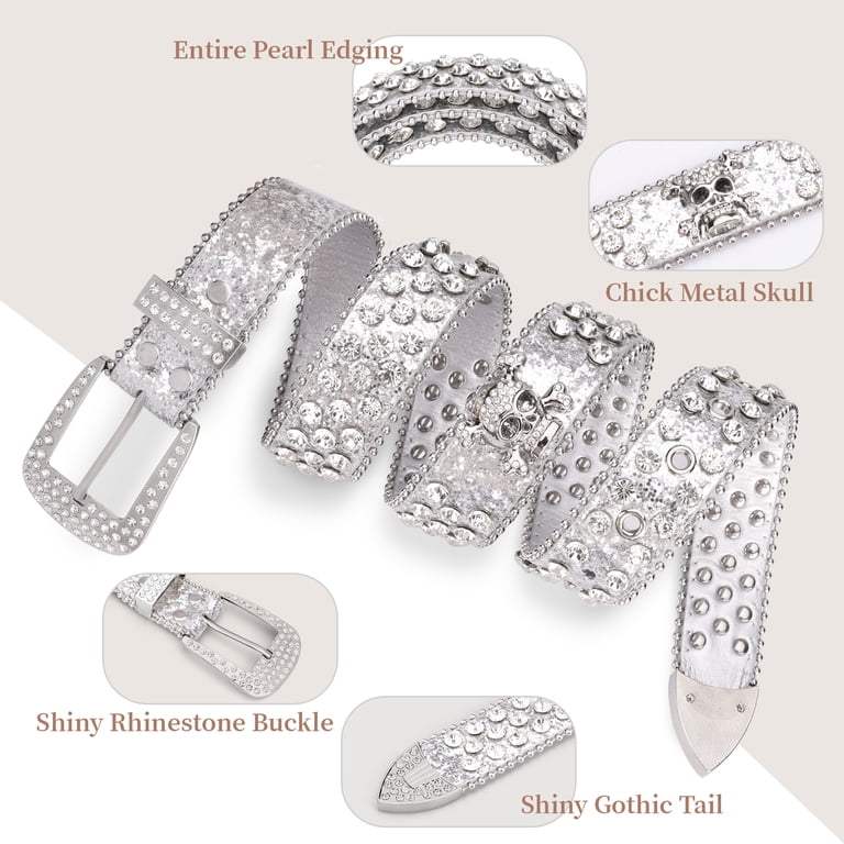 Punplita Skull Head Silver Rhinestone Belt for Women and Men  display picture 2