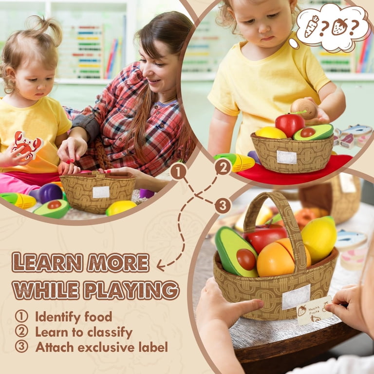 Lehoo Castle Wooden Play Food Sets, 4 Cloth Baskets photo 2