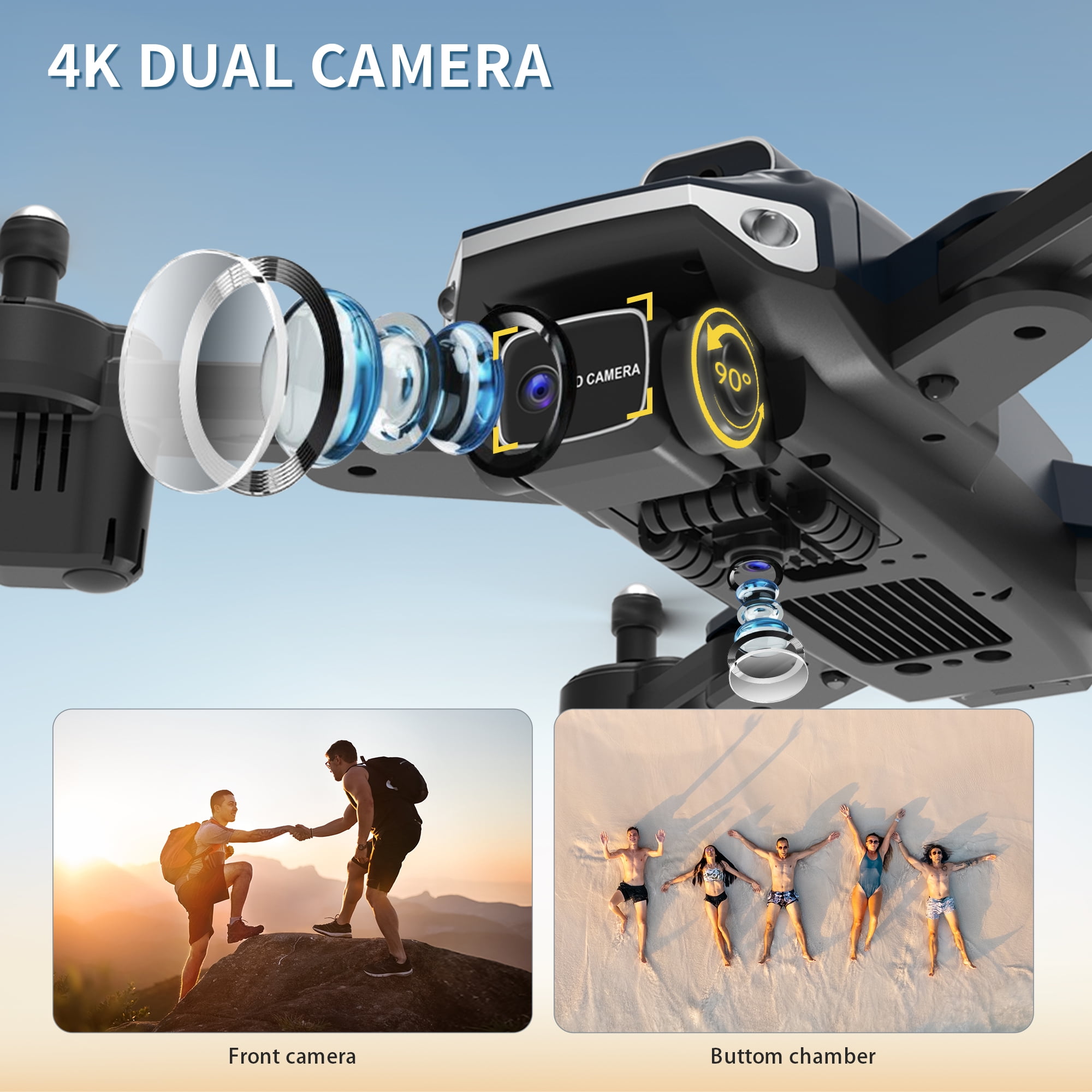 D89 RC Drone with 4K HD Dual Camera for Adults and Kids, FPV RC Quadcopter with 3 Batteries, Black