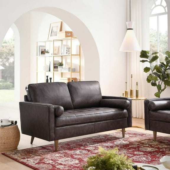 Modway Valour Leather Loveseat in Brown