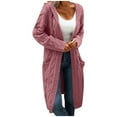 thumbnail image 2 of FAOWME Women's Hooded Sweaters Cardigan Solid Color Long Loose Knits Comfortable Fashion Coat In Autumn And Winter,Pink,Xl, 2 of 4
