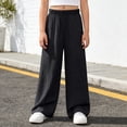 thumbnail image 2 of PMVFHDE Girls Elastic Waist Casual Long Pants Summer Solid Trousers Kids Everyday Bottoms School Outdoor Black,5-6 Years, 2 of 6
