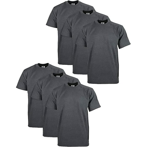 6 Pack Pro Club Men's Heavyweight Short Sleeve Tee T-Shirt - Charcoal - Medium