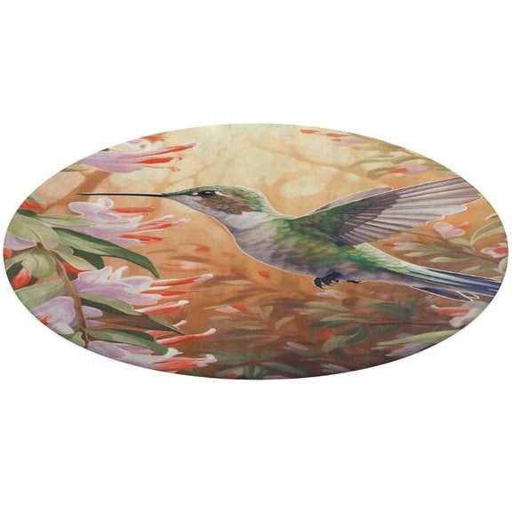 Flower Hummingbird Round Small Area Rug, Print Non Slip Washable Floor Mat, Soft Throw Rug for Living Room, Powder Room Entryway, Bathroom, Bedside
