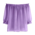 thumbnail image 6 of CYMMPU Women's Summer Solid Color Casual Off Shoulder Chiffon Blouse, Loose Lightweight Fashion Summer Top for Women Purple XL, 6 of 8