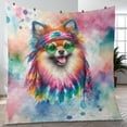 thumbnail image 4 of Hippie Pomeranian Portrait Watercolor Tie-Dye Vintage Styles Quilt Blanket Pom Dog Lover Gifts Cozy Comforter Throw Blanket - 00014, 4 of 5