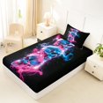 thumbnail image 4 of Manfei Halloween Neon Gradient Skull Twin Sheets 3pcs, Cosmic Ombre Bedding, Black Pink Blue,1 Fitted Sheet, 1 Flat Sheet and 1 Pillowcase, 4 of 5
