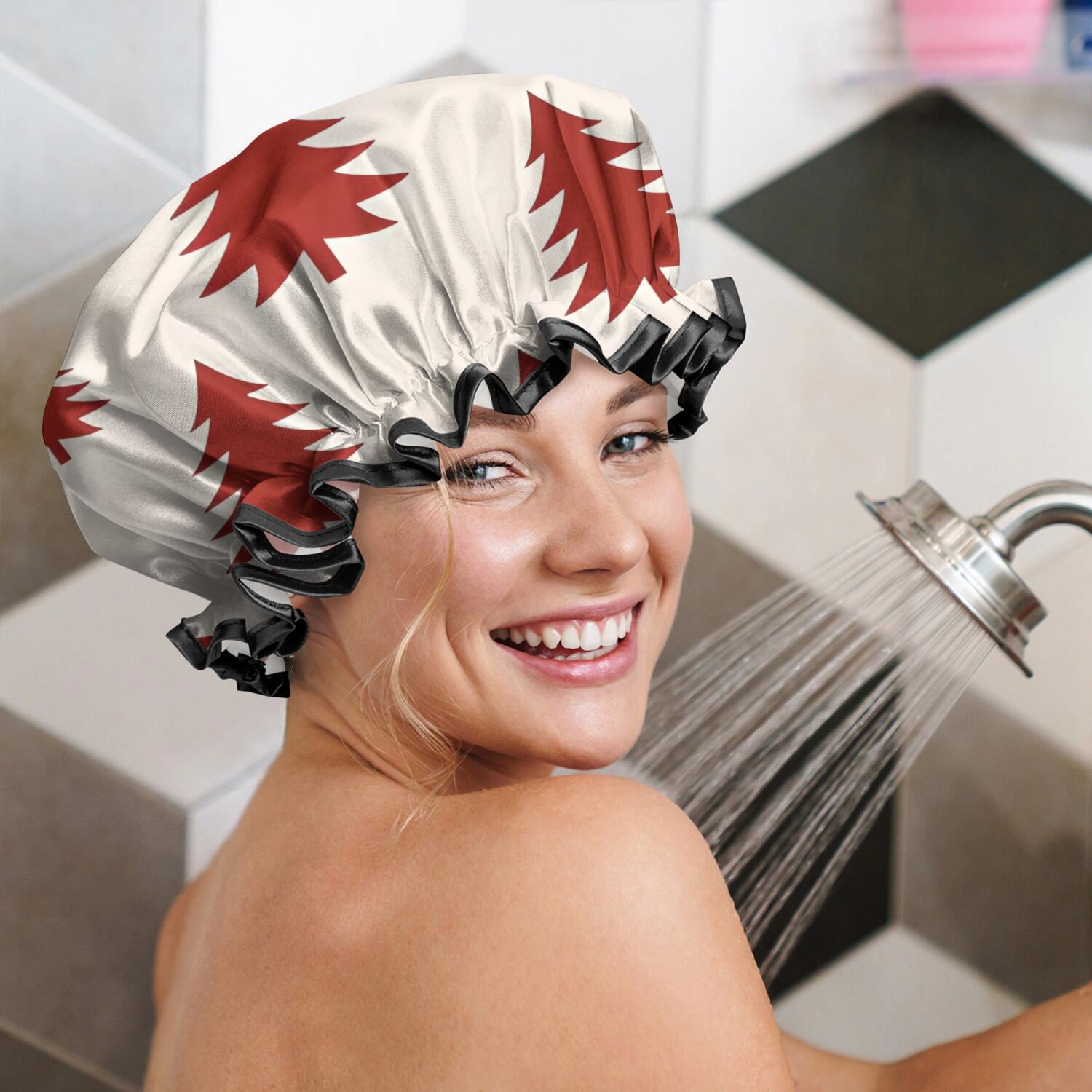 Shower Caps,Red Christmas Tree Pattern Waterproof Shower Cap for Women 4 Pieces,Double Reusable Hair Cover for Shower PEVA Elastic Stretch Hem