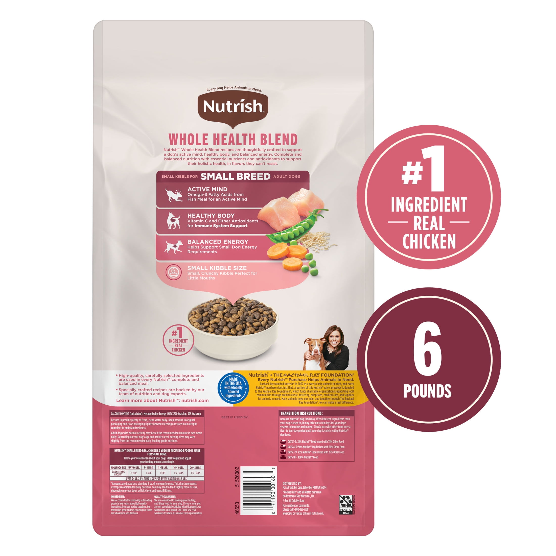 Nutrish Small Breed Real Chicken & Veggies Recipe Whole Health Blend Dry Dog Food, 6 lb. Bag (Rachael Ray)