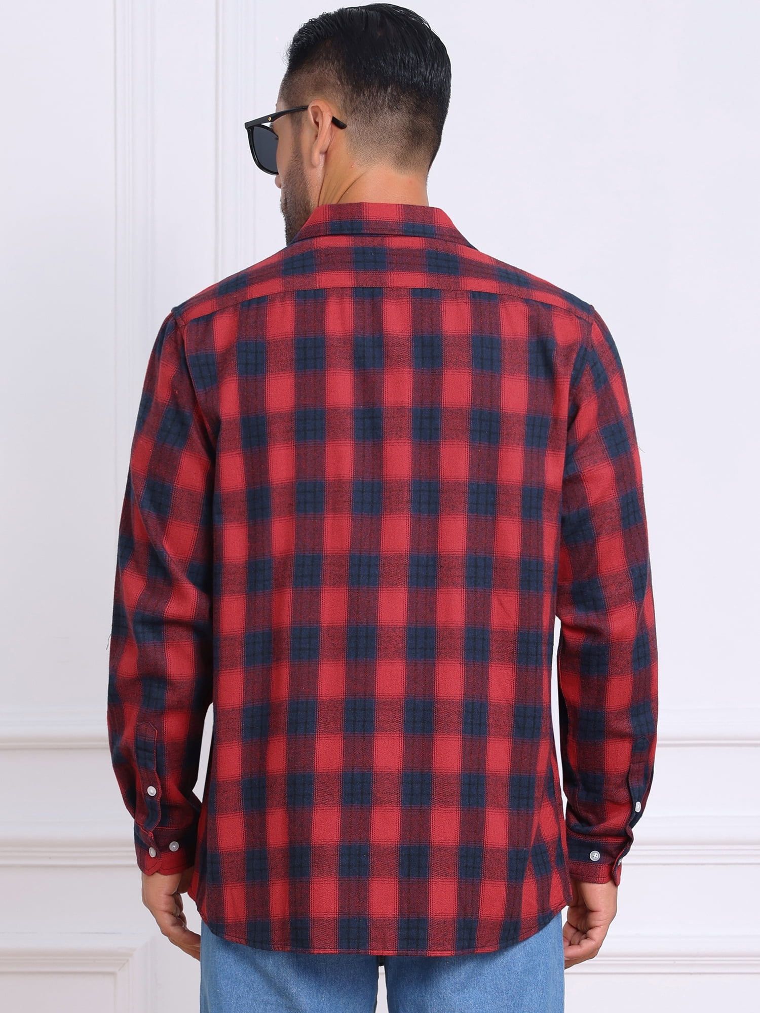 DARING DIVA Men's Contrast Color Slim Fit Long Sleeved Button Down Shirts 2XL Red Blue