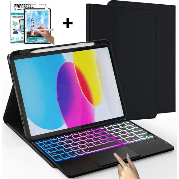Touchpad Keyboard case for iPad Air 11 Inch M4 M3 M2 2026 2025 2024 iPad Pro 11 2022 2021 2020 2018 iPad Air 5th 4th Gen 10.9 Bluetooth Keyboard Cover with 7 Color Backlit Pen Holder Screen Protector