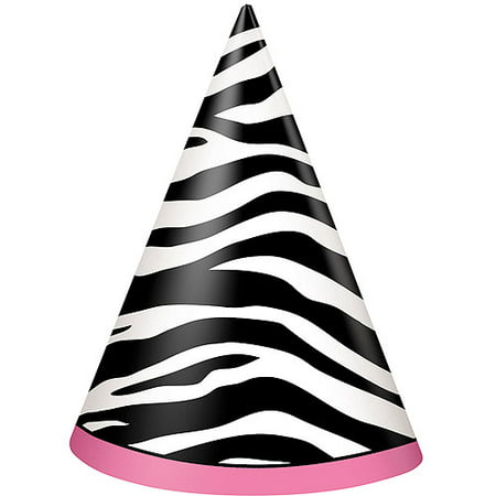 Zebra Print Party Hats, 8-Count