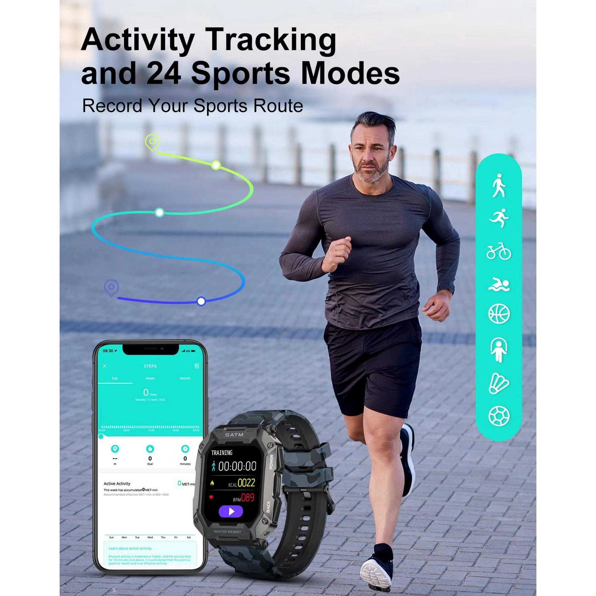 Save .10 on LIGE Military Smart Watch for Men Android iOS Sleep Heart Rate Monitor Fitness @ Walmart