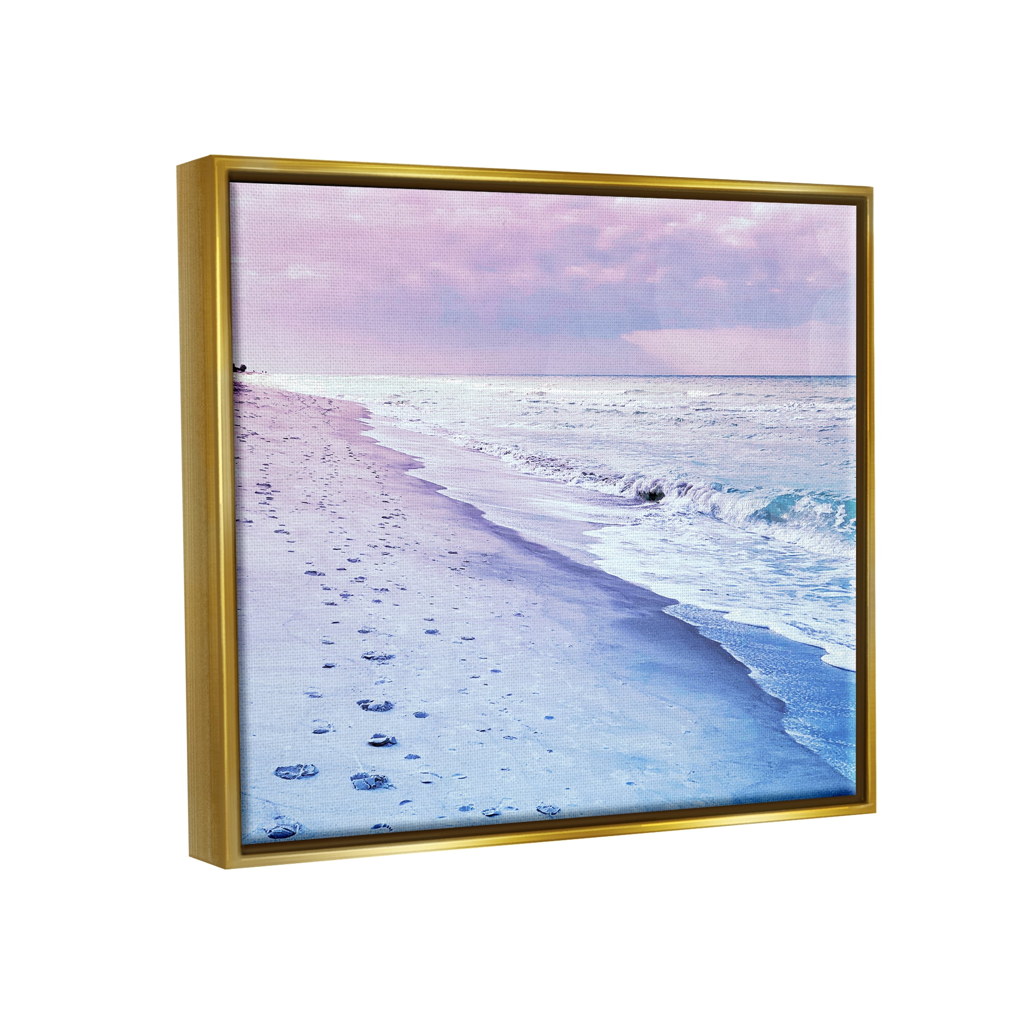 Stupell Industries Dawn Break Shoreline Nature Photography Gold Floater Framed Art Print Wall Art, 21 x 17