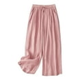 thumbnail image 1 of Yuyuzo Womens Cotton Linen Pants Drawstring High Waisted Wide Leg Flowy Trousers with Pockets, 1 of 7