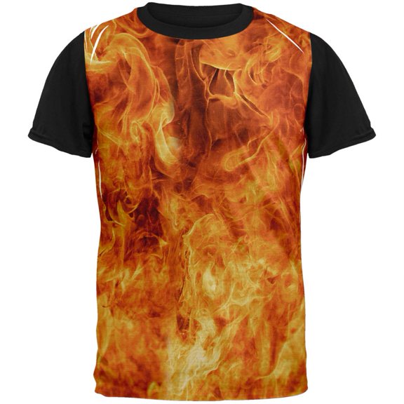 Flames Adult Black Back T-Shirt - Large