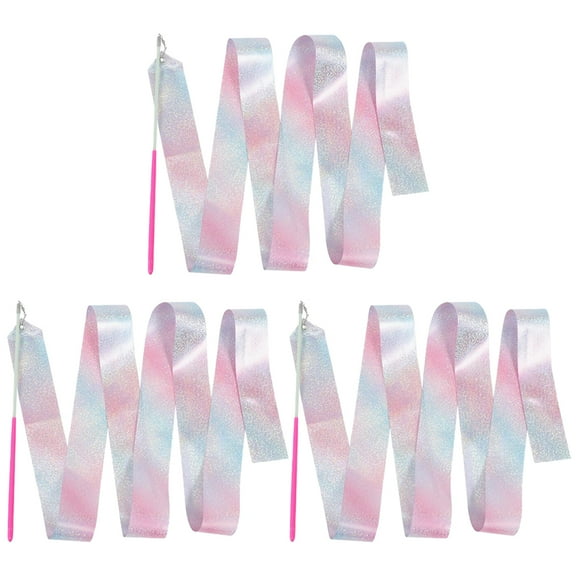 3 Pcs Children's Gymnastics Ribbon Flashing Star Style 2m Pink Handle 3pcs Ribbons  Fitness Child