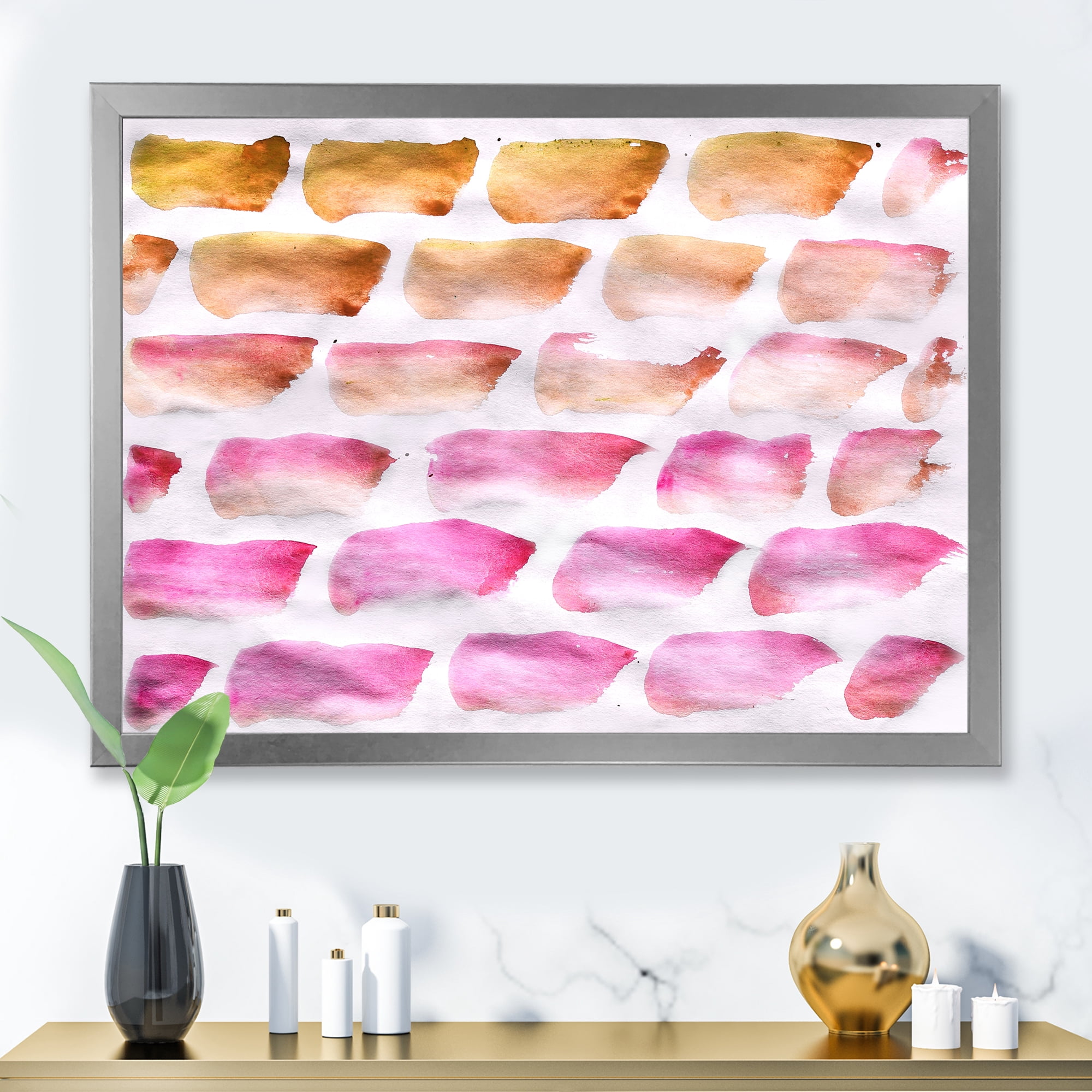 Designart 'Dark Yellow and Pink Abstracts Brushes' Modern Framed Art Print