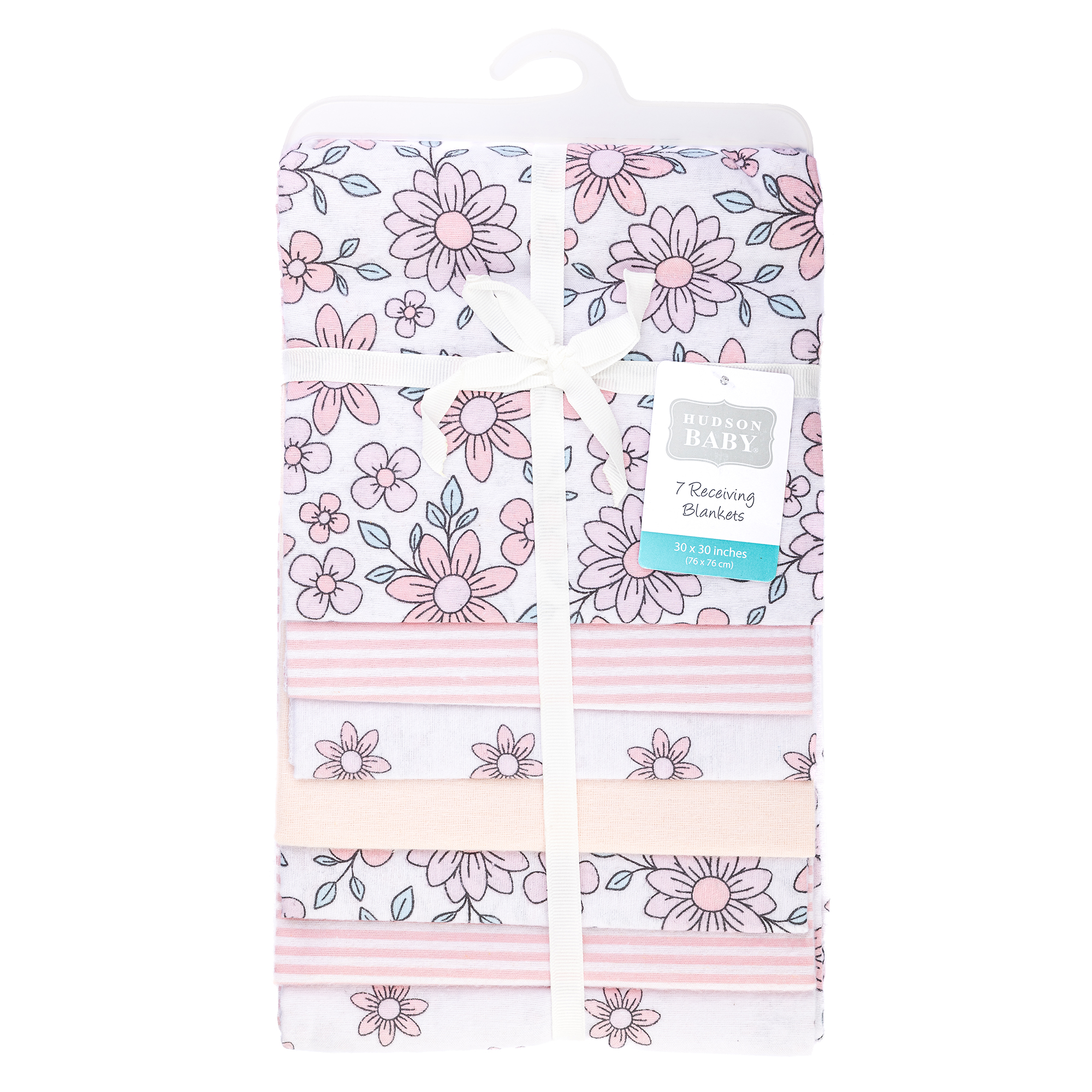 Hudson Baby Infant Girls Cotton Flannel Receiving Blankets 7-Pack Bundle, Pink Mint Floral, One Size