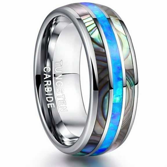 Tungsten Steel Carbide Inlaid Shells Blue Opal Men Rings