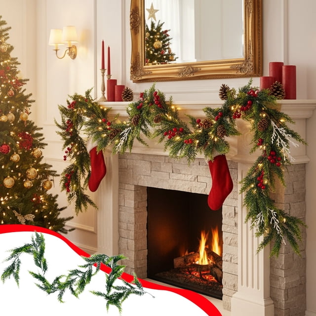 Rvkxad Artificial Pine Greenery, Imitation Rattan Christmas Plant Decor, Artificial Greenery Decorative Vines