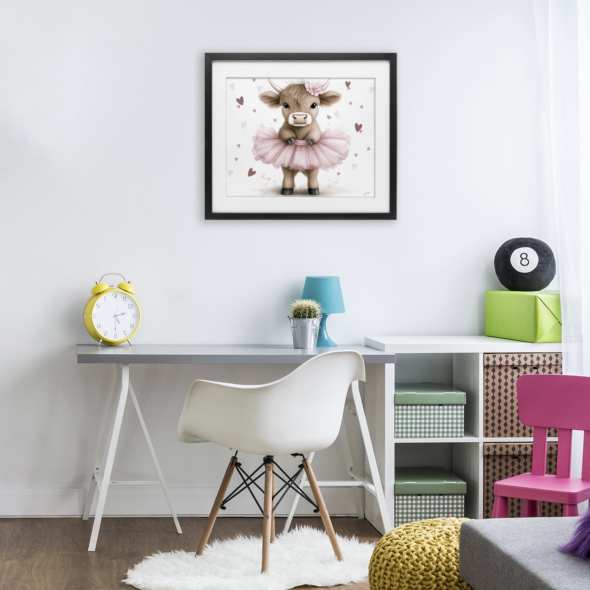 Stupell Industries Baby Calf with Tutu Black Framed Print Under Glass, design by Whimsical Wonders