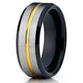 thumbnail image 2 of Silly Kings 8mm Yellow Gold Tungsten Carbide Wedding Band Black Brushed Classic Ring Unisex Comfort Fit, 2 of 3