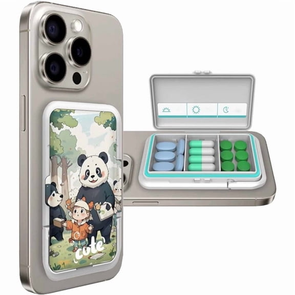 Portable cartoon smart medicine box with phone case mini medicine box (cute panda)