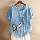 thumbnail image 1 of Puntoco Mujer Verano O-Cuello Manga Corta Mariposa Impreso Camisa Suelta tops Blusa Puntoco Puntoco-789, 1 of 3