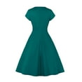 thumbnail image 3 of Bigersell Womens Cocktail Dress Short Sleeve Women's Round Neck Casual Style Retro Solid Color Zipper High Waist Swing Ball Dress Open Back Dress Women's Plus Maxi Dresses, Style 13117, Green L, 3 of 3
