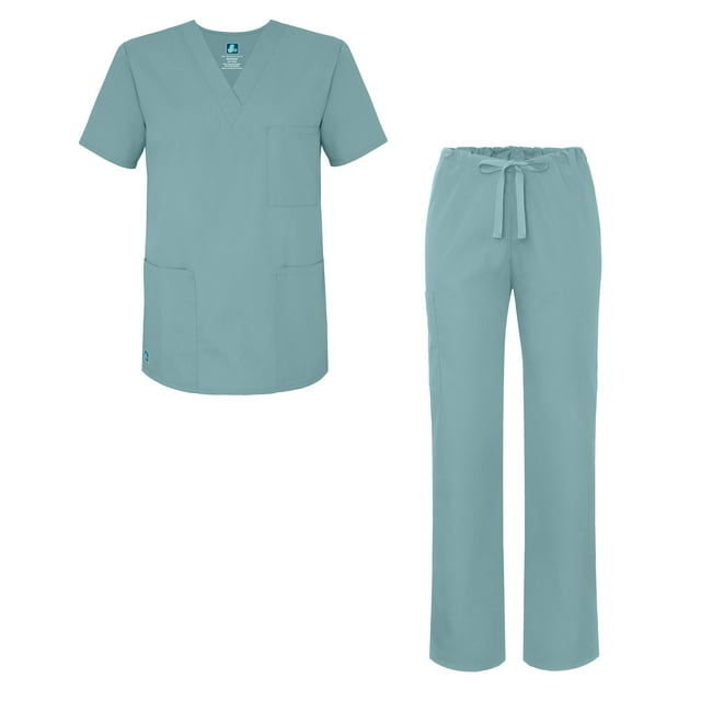 Adar Universal Unisex Scrub Set - Unisex V-Neck Scrub Top & Tapered Drawstring Scrub Pants