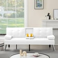 thumbnail image 2 of Gewnee Futon Sleeper Sofa Bed Modern PU Couch Convertible Folding Recliner Living Room Furniture with 2 Cup Holders for Guest Room,Living Room.White, 2 of 15