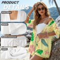 thumbnail image 6 of FKEKYI Women's Short Set 2 Pcs for Summer Open Front Top & Shorts with Elastic Waist Yellow Flower Leaf Print Lightweight Beach Set Resort Wear for Home Lounging, M, 6 of 7
