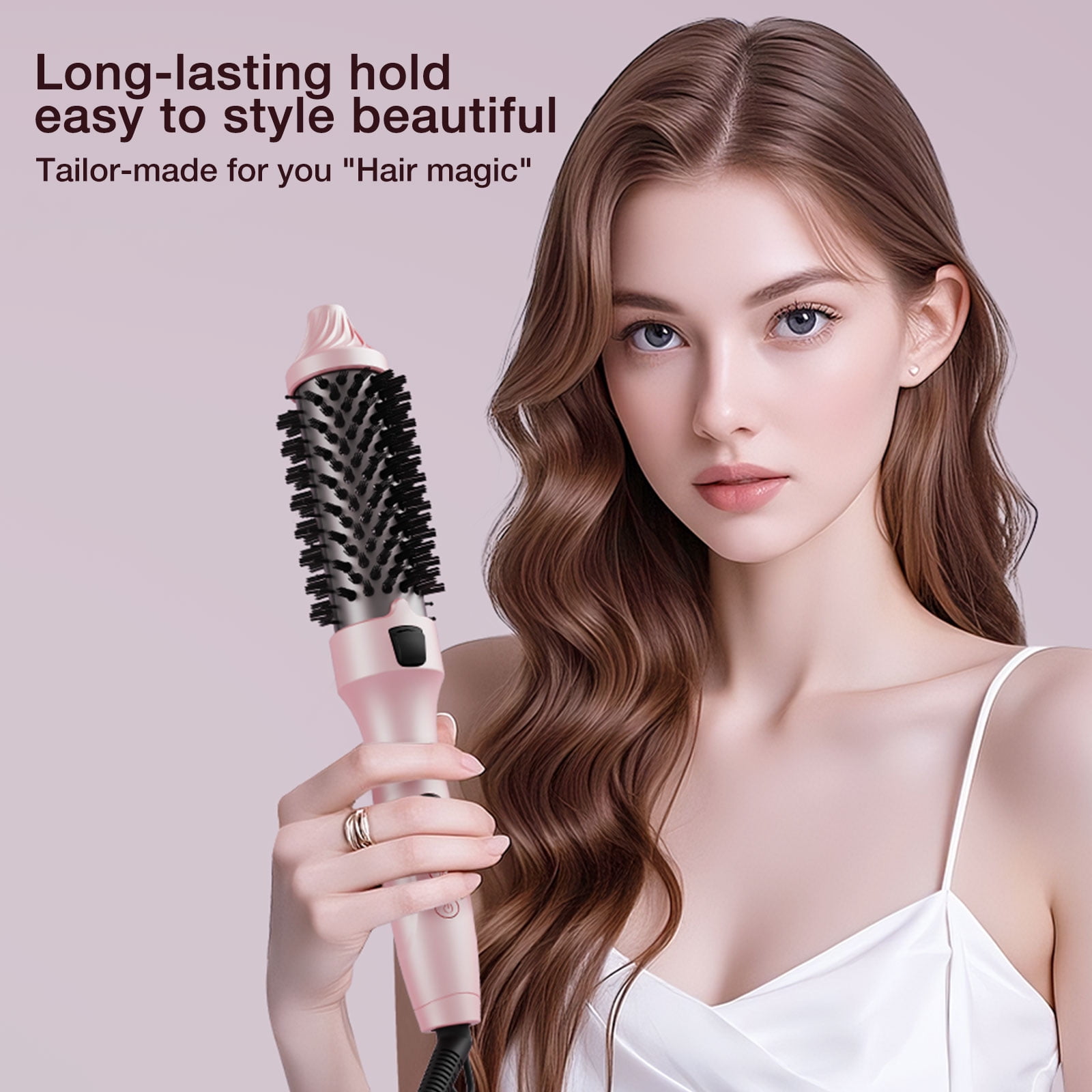 1.5 Inch Ionic Heated Round Brush, Ceramic Tourmaline Curling Iron Brush, Hair Straightener & Volumizer Comb with PTC Fast Heating, Anti-Frizz, Dual Voltage Travel Styler